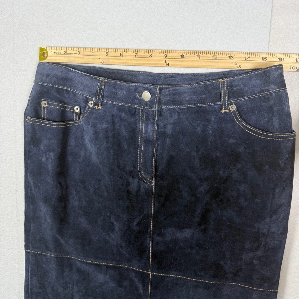 Isaac Mizrahi Target Navy Blue Suede Leather Skirt Womens 12 Dark Academia